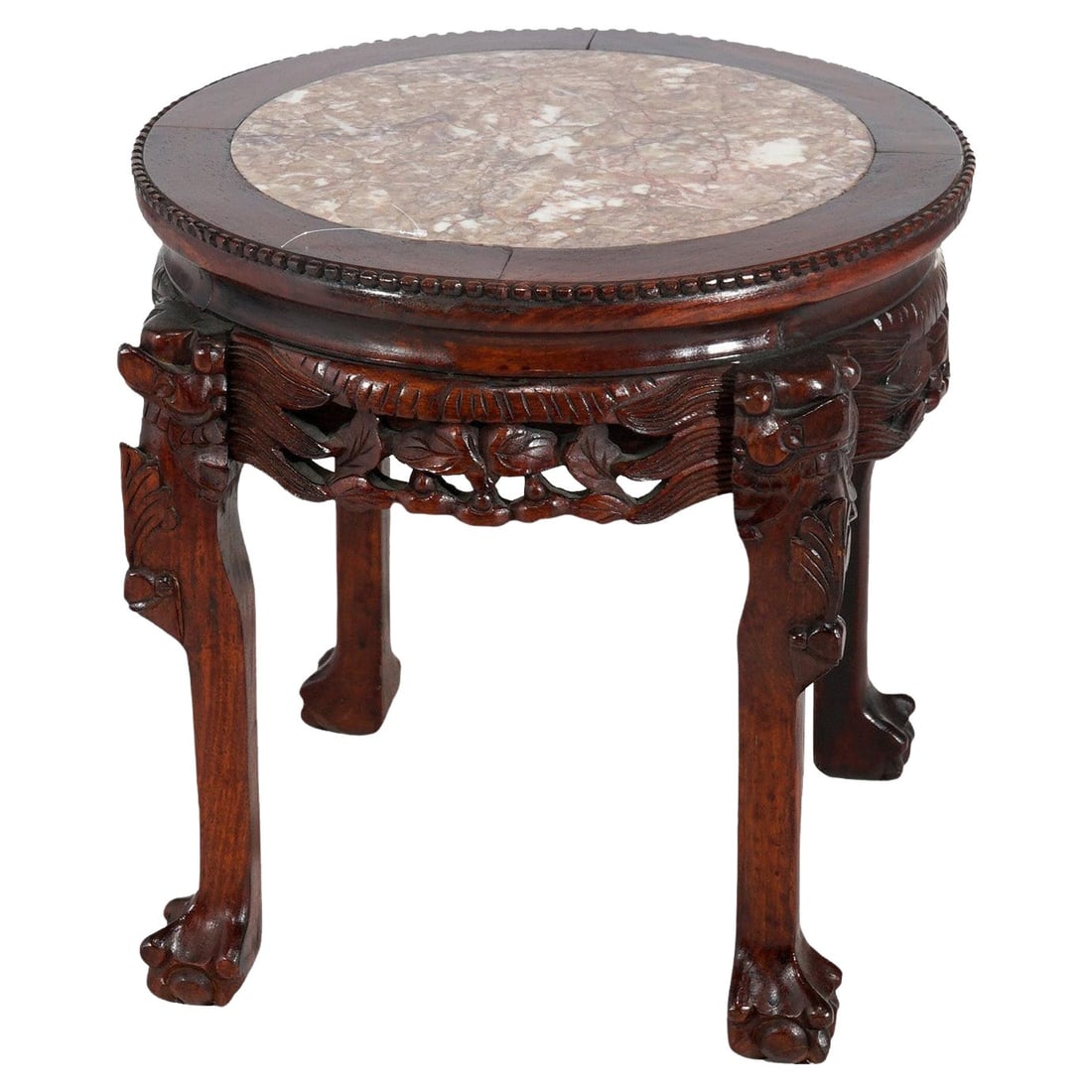 20th Century Chinese Carved Hardwood Plant Stand with Marble Top (1 of 8)