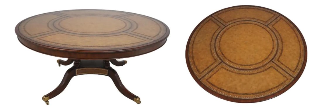 Maitland Smith Georgian Regency Round Table Mahogany Leather Top (1 of 10)
