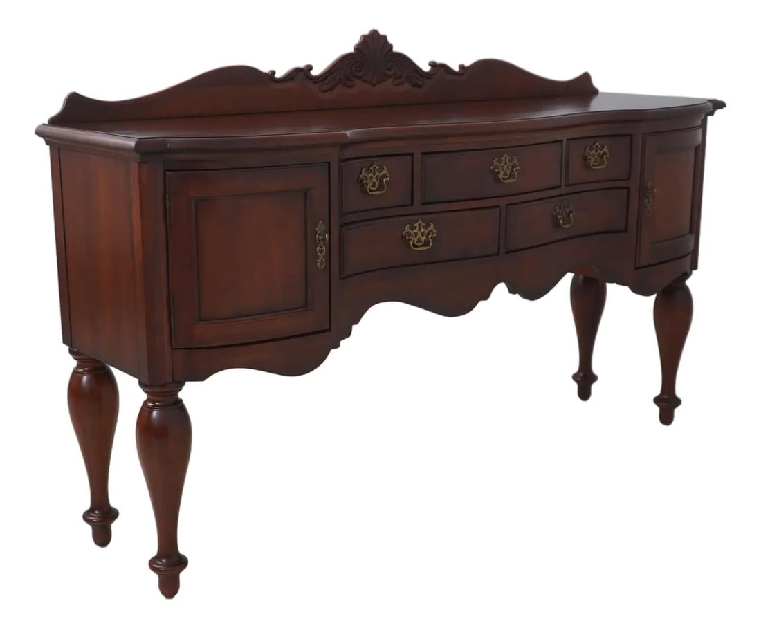 Century Cherry Wood Curved Front Sideboard with Brass Hardware (1 of 10)