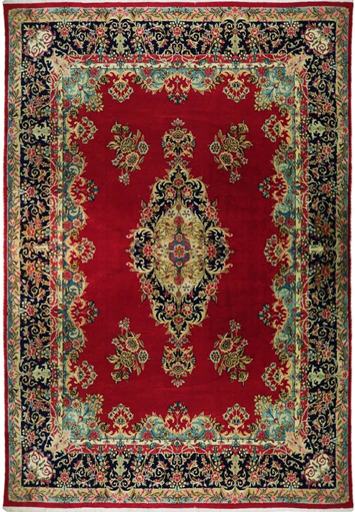 Handmade 9.9 x 14.9 Red Semi-Antique Persian Kerman Sarouk Rug: Handmade 9.9 x 14.9 Red Semi-Antique Persian Kerman Sarouk Rug Free continental US Shipping Elevate your living space with this exquisite 9.9 x 14.9 Red Semi-Antique Persian Kerman Sarouk Rug, a true