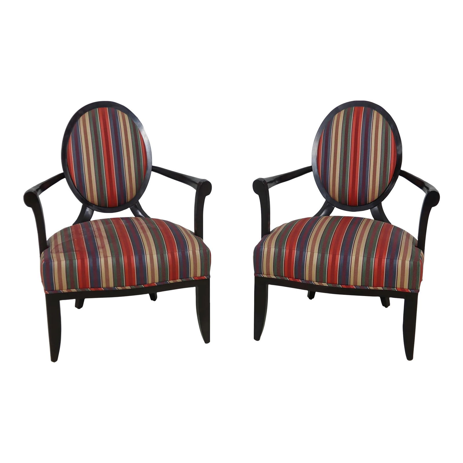 Baker Modern Upholstered Armchairs Dark Mahogany Pair (1 of 10)