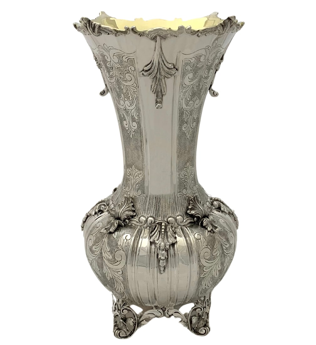 Handmade 925 Sterling Silver Swirl Leaf Applique Flower Vase 12.75 Inches (1 of 3)