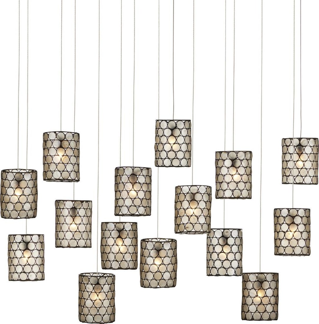 Currey Regatta Capiz Shell 15-Light Multi-Drop Pendant Fixture: Currey Regatta Capiz Shell 15-Light Multi-Drop Pendant Fixture Illuminate your space with this elegant Luxurious Capiz Shell Multi-Drop Light Fixture, designed to enhance any room with its stunning tr
