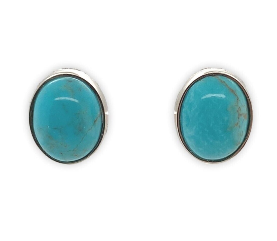 14k White Gold Kingman Turquoise Stud Earrings 4.71ct GIA Certified (1 of 6)
