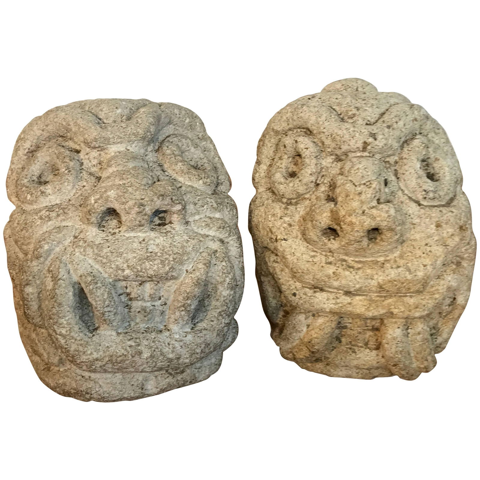 Set of 2 Hand-Carved Mayan Deity Limestone Architectural Elements (1 of 18)