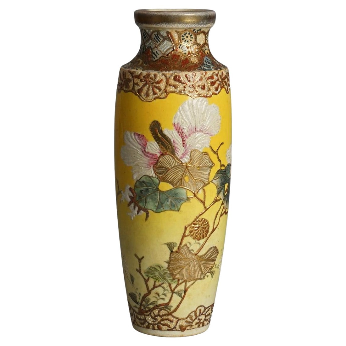 Antique Satsuma Meiji Porcelain Vase Floral Gilt Decor C1910 (1 of 9)