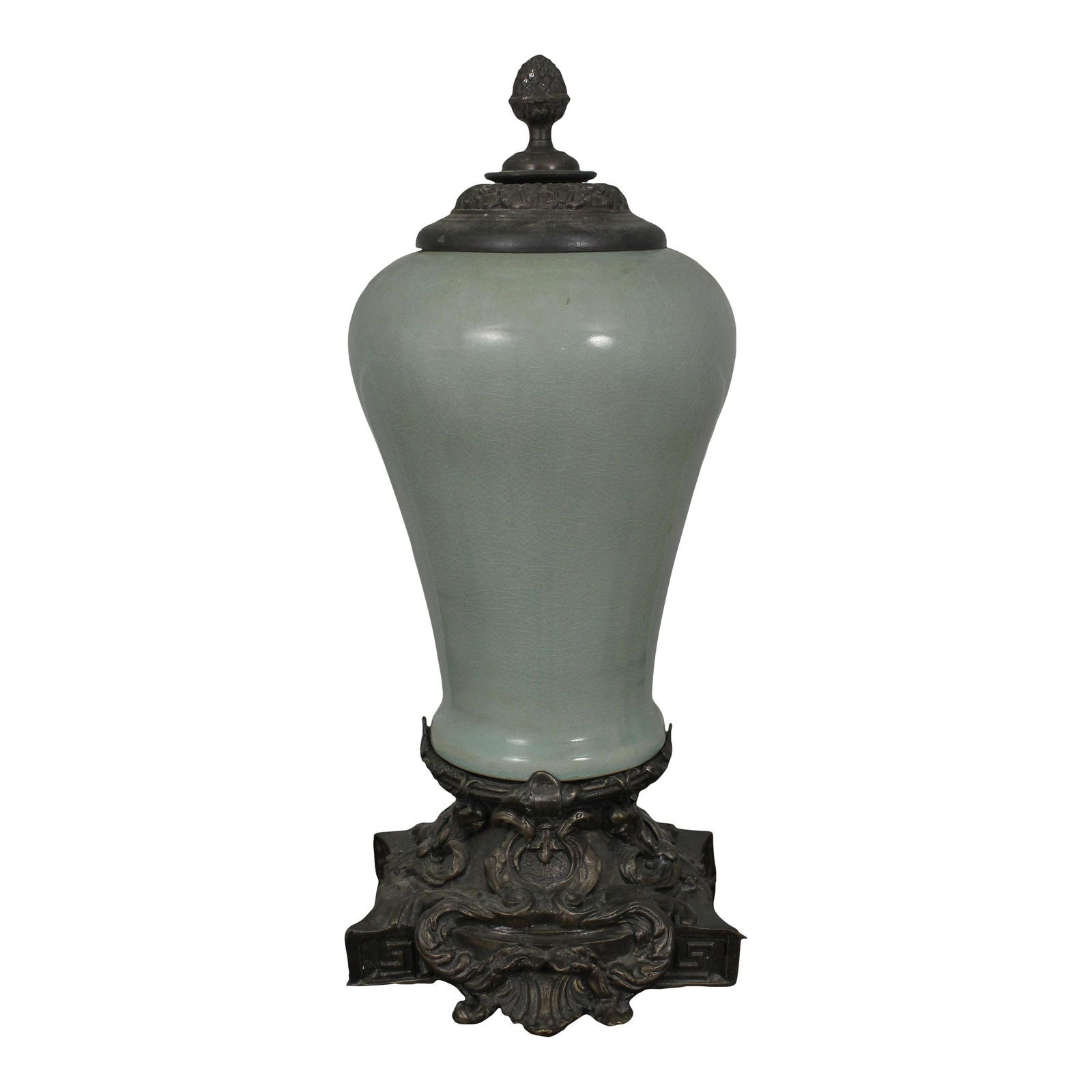 30 Year Old Lidded Porcelain Vase with Bronze Base (1 of 10)