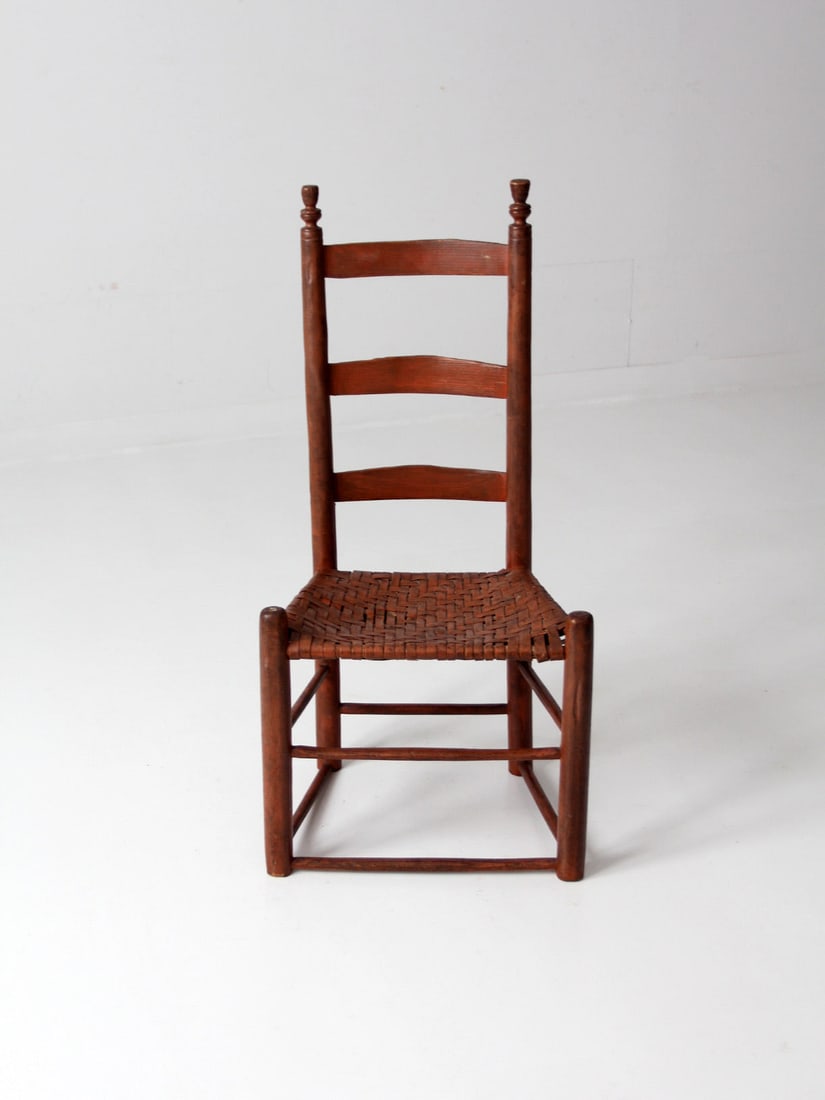 Antique Ladder Back Chair with Splint Weave Herringbone Seat (1 of 14)