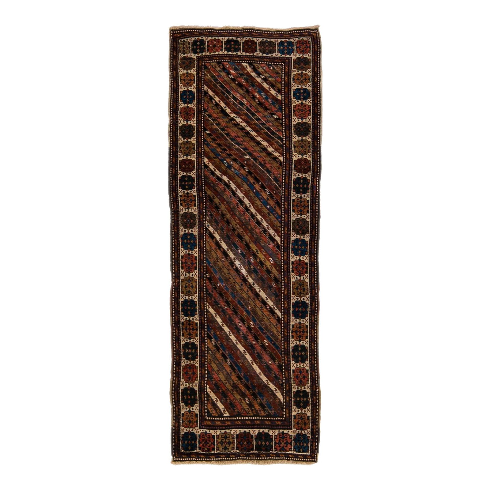 Vintage Caucasian Hand-Knotted Wool Runner 3'3 x 9'3 Brown Geometric Design (1 of 10)