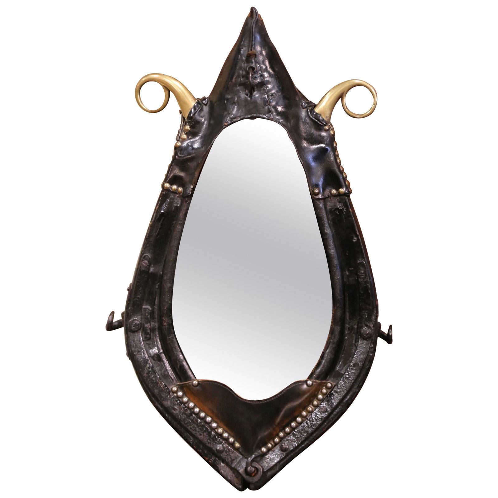 Late 19th Century French Horse Collar Wall Mirror Rustic Decor: Late 19th Century French Horse Collar Wall Mirror Rustic Decor This remarkable wall mirror is a stunning blend of rustic charm and historical craftsmanship, crafted from a 19th-century French horse co