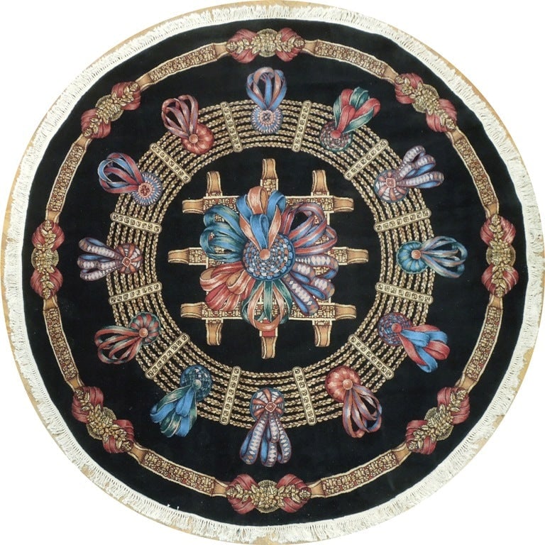 8 x 8.3 Round Handmade Wool Rug Floral and Rope Motif (1 of 6)