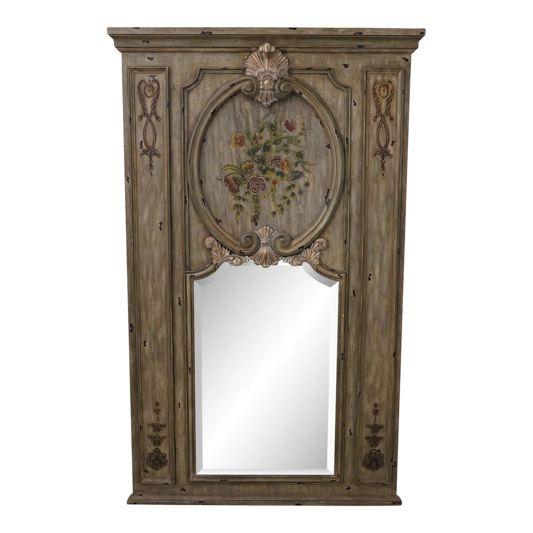 Labarge Large Italian Trumeau Mirror with Venetian Paint Finish: Labarge Large Italian Trumeau Mirror with Venetian Paint Finish Presenting a stunning Labarge Large Italian Painted Trumeau Mirror, a remarkable piece that embodies quality craftsmanship and timeless