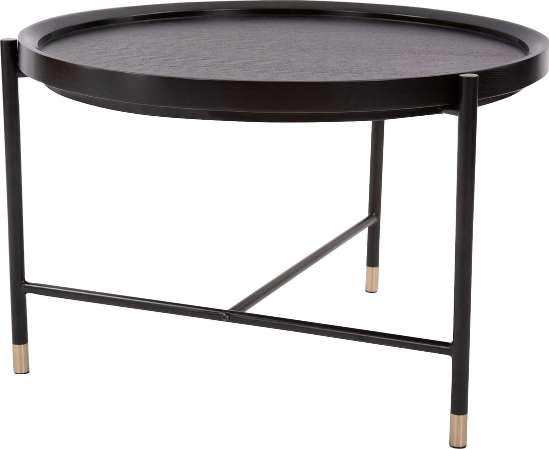 Howard Elliott Soho Round Coffee Table Brass Dark Ash Wood Grain (1 of 5)