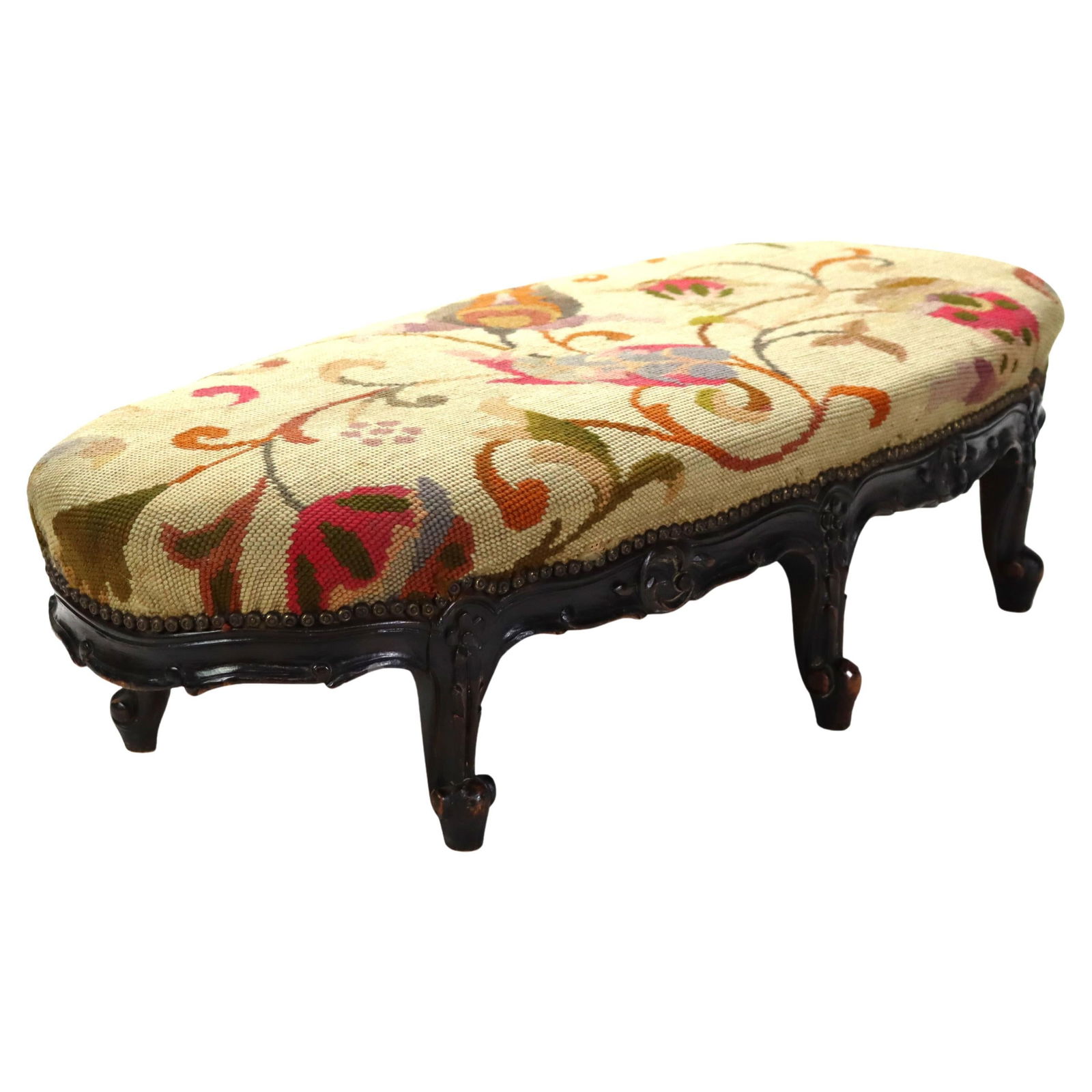 Louis XIV Style Antique Tapestry Footstool C1890 Walnut Frame (1 of 15)