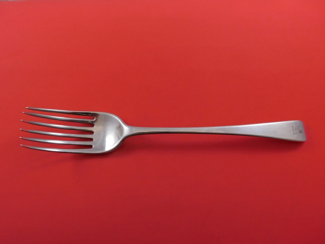 Antique English Sterling Silver Serving Fork Engraved Lion 10.5" 1700s (1 of 2)