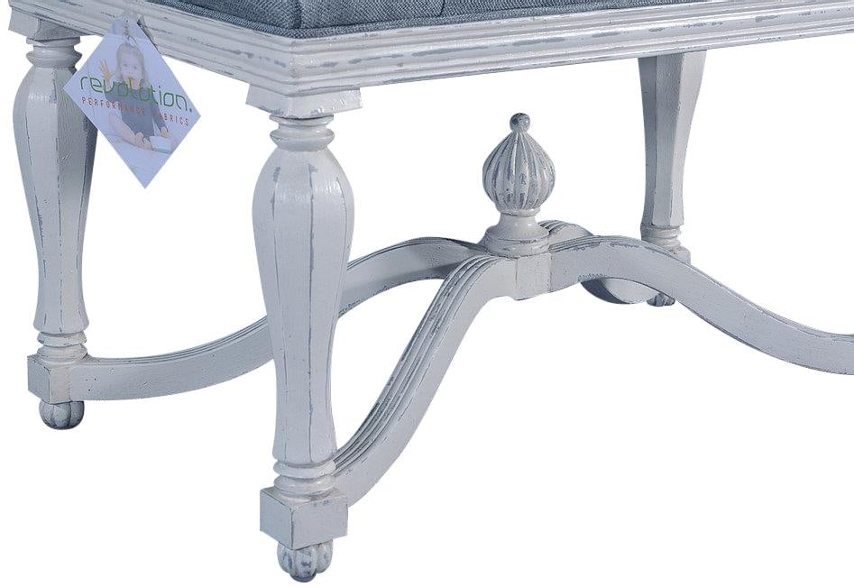 King Henry 4 Leg Bench with Tufted Linen Seat (1 of 4)