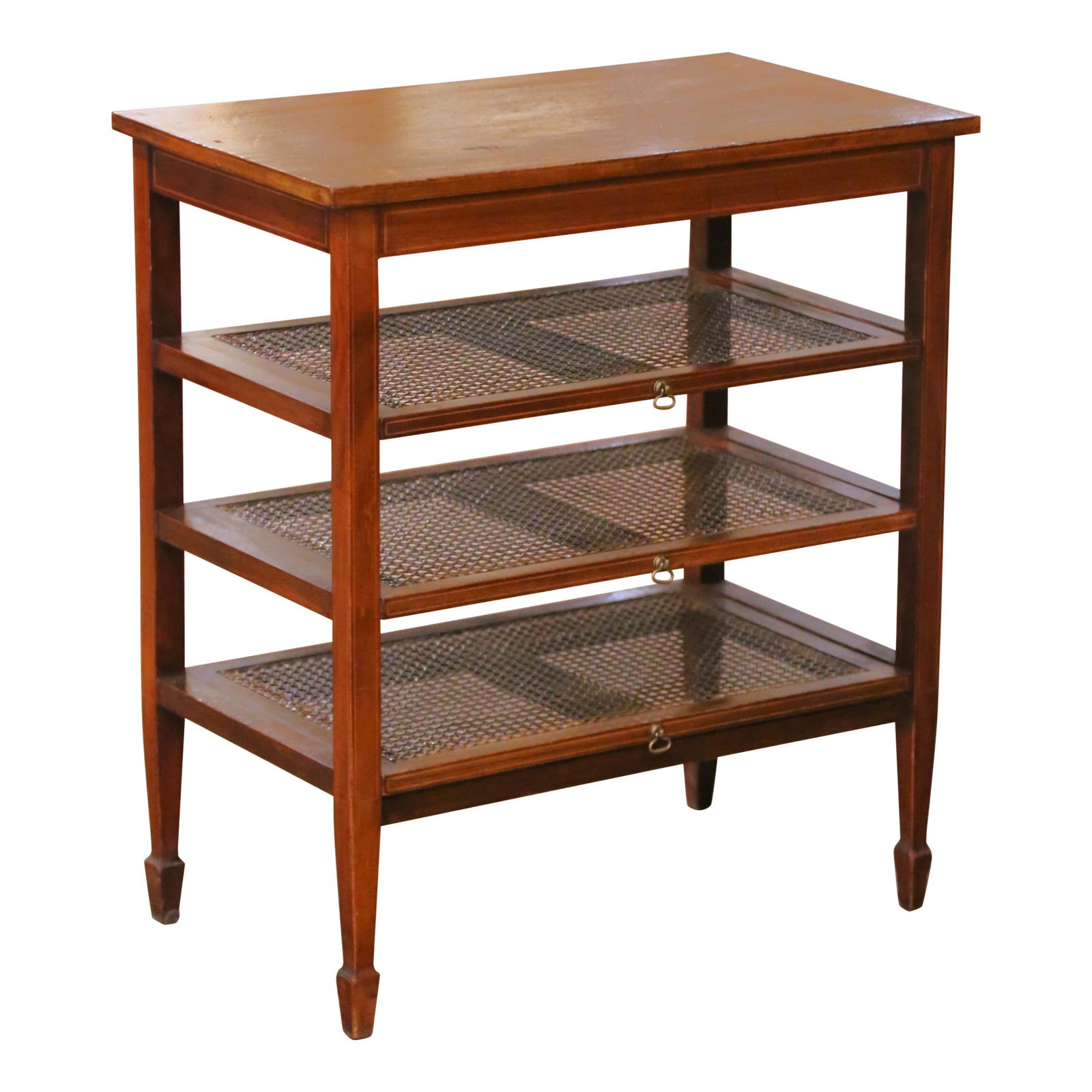 English Mahogany Side Table with Inlay and Cane Sliding Trays circa 1880 (1 of 11)