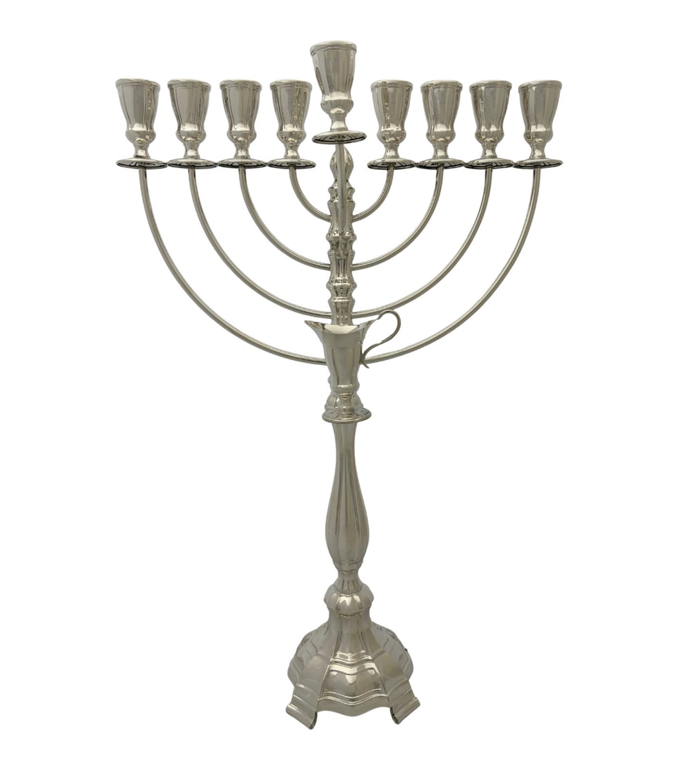 Handmade 925 Sterling Silver Classic Chanukah Menorah 26.5" (1 of 2)