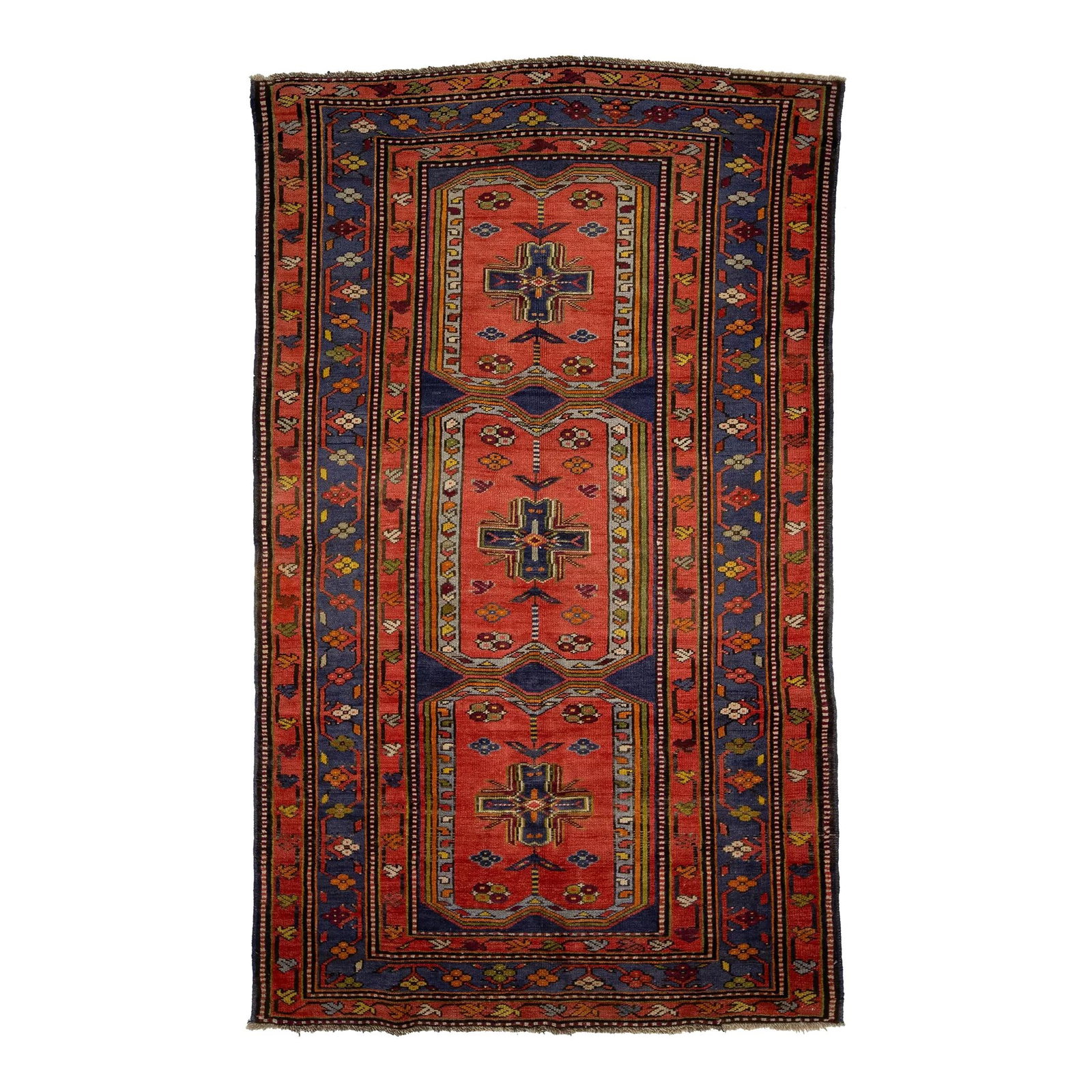 20th Century Kurdish Hand-Knotted Wool Runner Red Tribal Design (1 of 7)