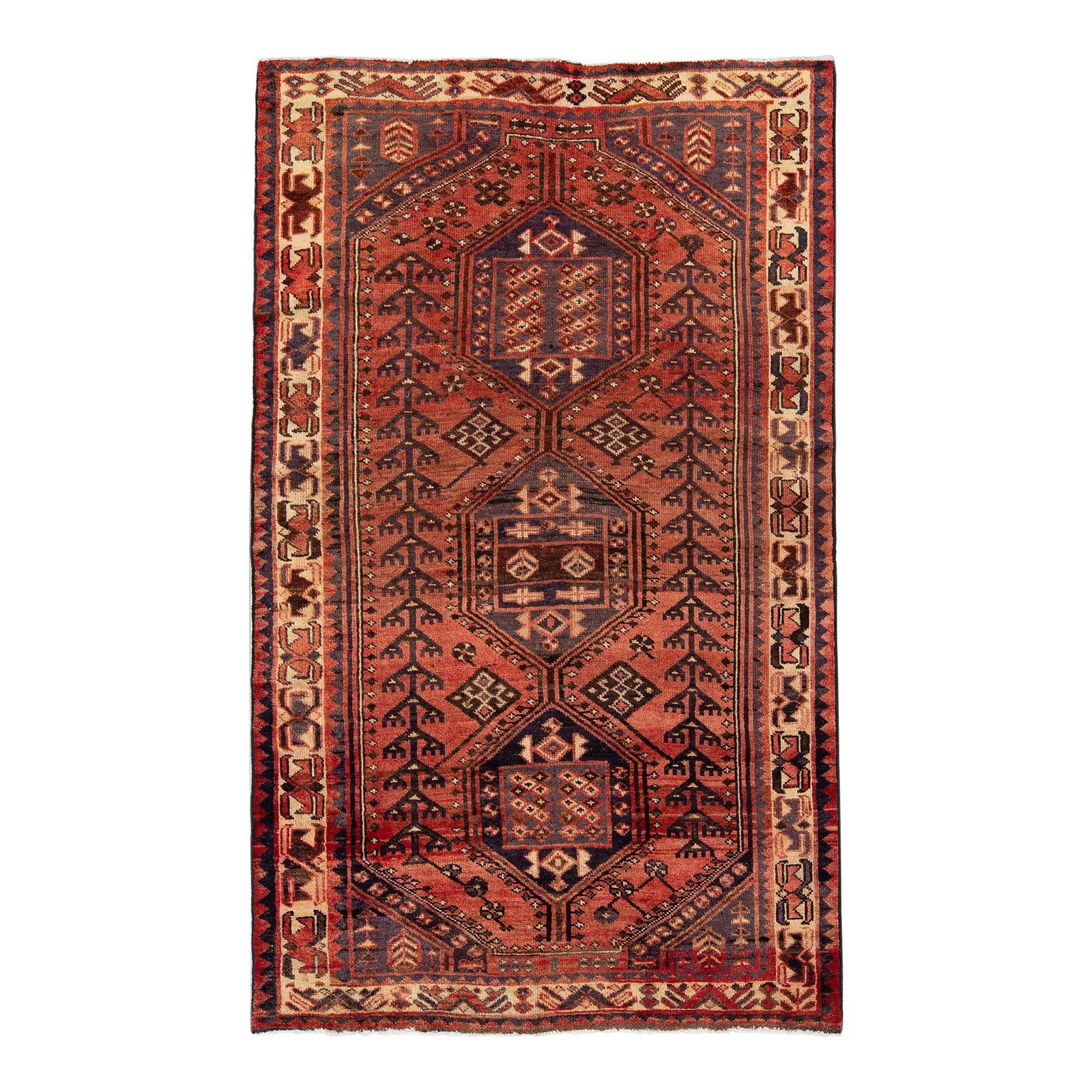 Vintage Persian Shiraz Hand-Knotted Red Medallion Wool Rug 4'10 x 8' (1 of 7)