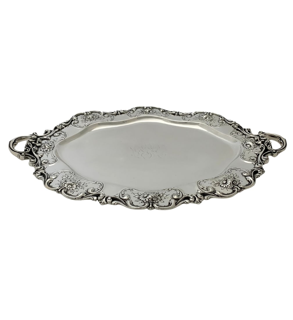 Antique Redlich & Co 925 Sterling Silver Floral Repousse Tray 19x13 Inches (1 of 4)