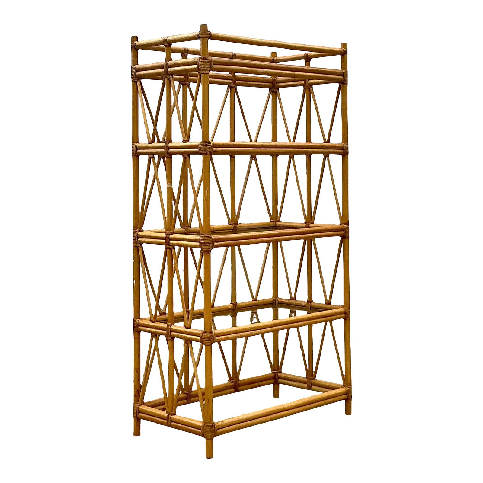 Vintage Coastal Rattan Etagere with Open Shelves in Khaki (1 of 7)