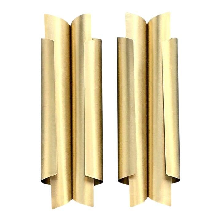 Pair of Cyrus Double Cylinder Wall Sconces in Brushed Gold by Brabbu (1 of 9)