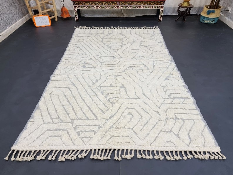 Authentic 100% Local Sheep Wool Soft White Engraved Rug (1 of 7)