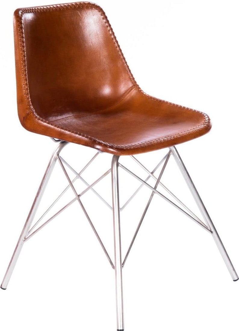 Mid-Century Modern Brown Leather Butler Chair with Iron Frame: Mid-Century Modern Brown Leather Butler Chair with Iron Frame This elegant Brown Leather Iron Frame Butler Chair combines mid-century modern style with robust materials for a distinctive addition to y