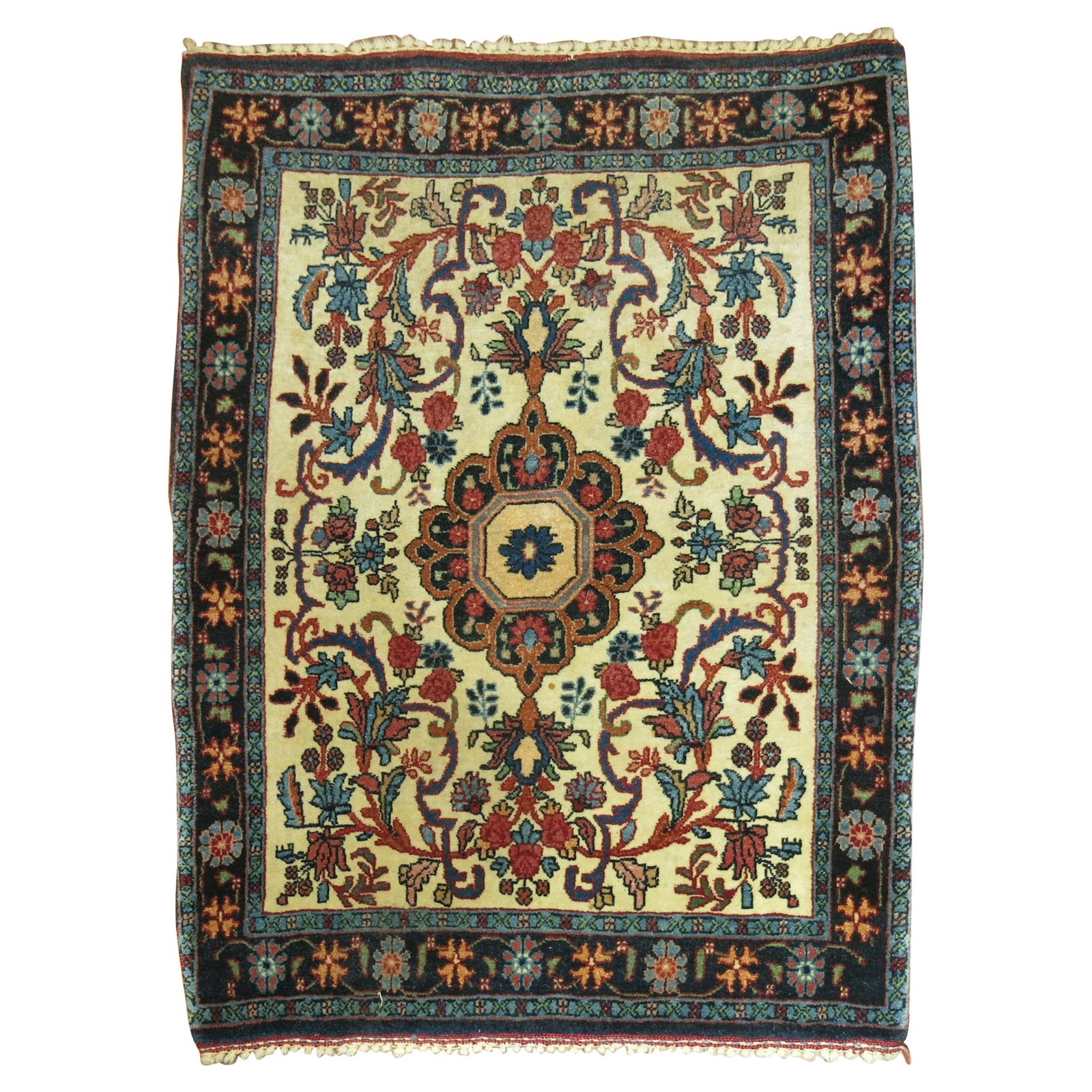 Mid 20th Century Persian Bidjar Hand-Woven Wool Rug 2'4" x 3': Mid 20th Century Persian Bidjar Hand-Woven Wool Rug 2'4" x 3' This exquisite mid-20th century Persian Bidjar square mat rug showcases the craftsmanship of traditional Iranian weaving. With its rich wo