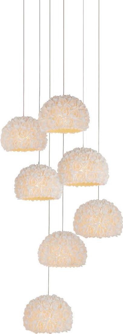 Currey Virtu Round 7-Light Multi-Drop Pendant Adjustable Clamrose Shell: Currey Virtu Round 7-Light Multi-Drop Pendant Adjustable Clamrose Shell Illuminate your space with the stunning Virtu Round Multi-Drop Adjustable Light. This exquisite pendant light features a unique