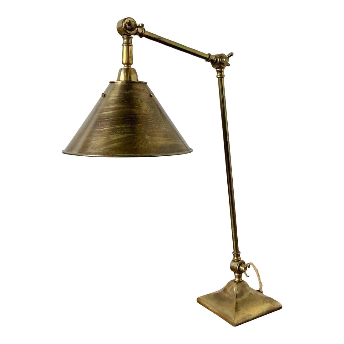 Mid-Century Burnished Brass Swing Arm Desk Lamp with Conical Shade (1 of 10)