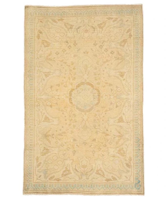 Hand-Knotted Wool Floral Area Rug Vintage 3'1 x 4'11 Entryway Carpet: Hand-Knotted Wool Floral Area Rug Vintage 3'1 x 4'11 Entryway Carpet This vintage hand-knotted oriental rug features a classic floral pattern in muted tones of beige, brown, cyan, and tan. Crafted fro