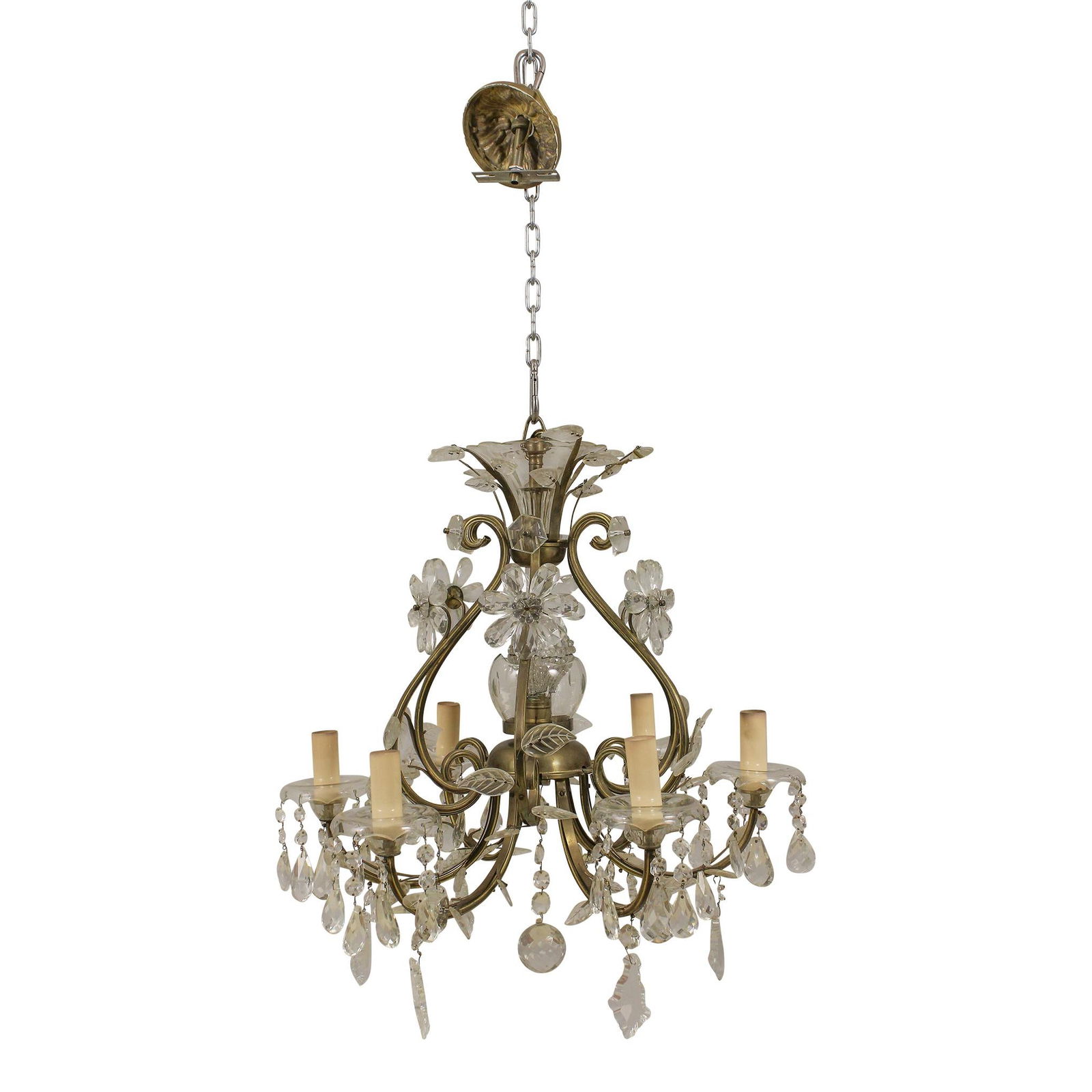 Vintage Czechoslovakia Bronze Chandelier with Leaf Crystal Prisms (1 of 10)