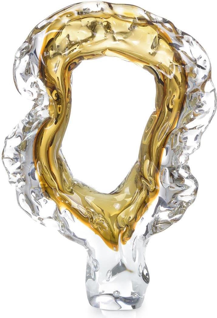 John-Richard Hand-Blown Glass Geode Sculpture Coffee Bronze 17H 11W 3D: John-Richard Hand-Blown Glass Geode Sculpture Coffee Bronze 17H 11W 3D This stunning sculpture features a hand-blown glass design that embodies the elegance of organic modern style. Measuring 17 inche