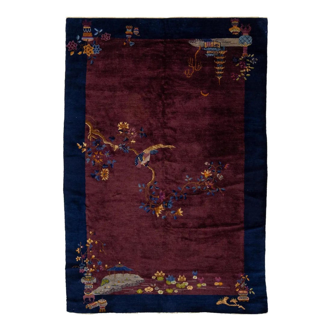 Burgundy Antique Chinese Art Deco Handmade Wool Rug 6 x 9: Burgundy Antique Chinese Art Deco Handmade Wool Rug 6 x 9 Enhance your space with this exquisite antique Chinese Art Deco rug, meticulously hand-knotted from high-quality wool. The stunning burgundy b