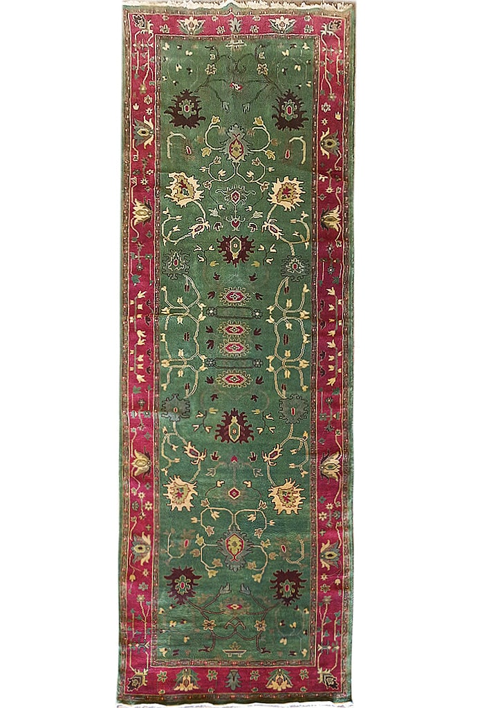 Handmade 6.1 x 18.4 Green Area Rug Mahal Design: Handmade 6.1 x 18.4 Green Area Rug Mahal Design Free continental US Shipping Transform your space with this striking handmade rug, measuring 6.1 x 18.4 feet, in a rich green hue. This expansive area r