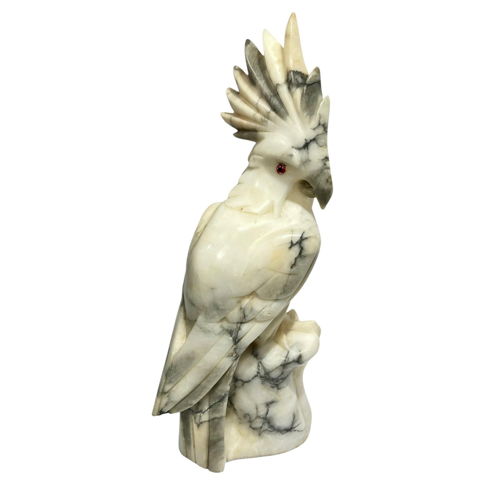 French Hand-Carved Alabaster Cockatoo Parrot Sculpture 19.25 Inch (1 of 6)