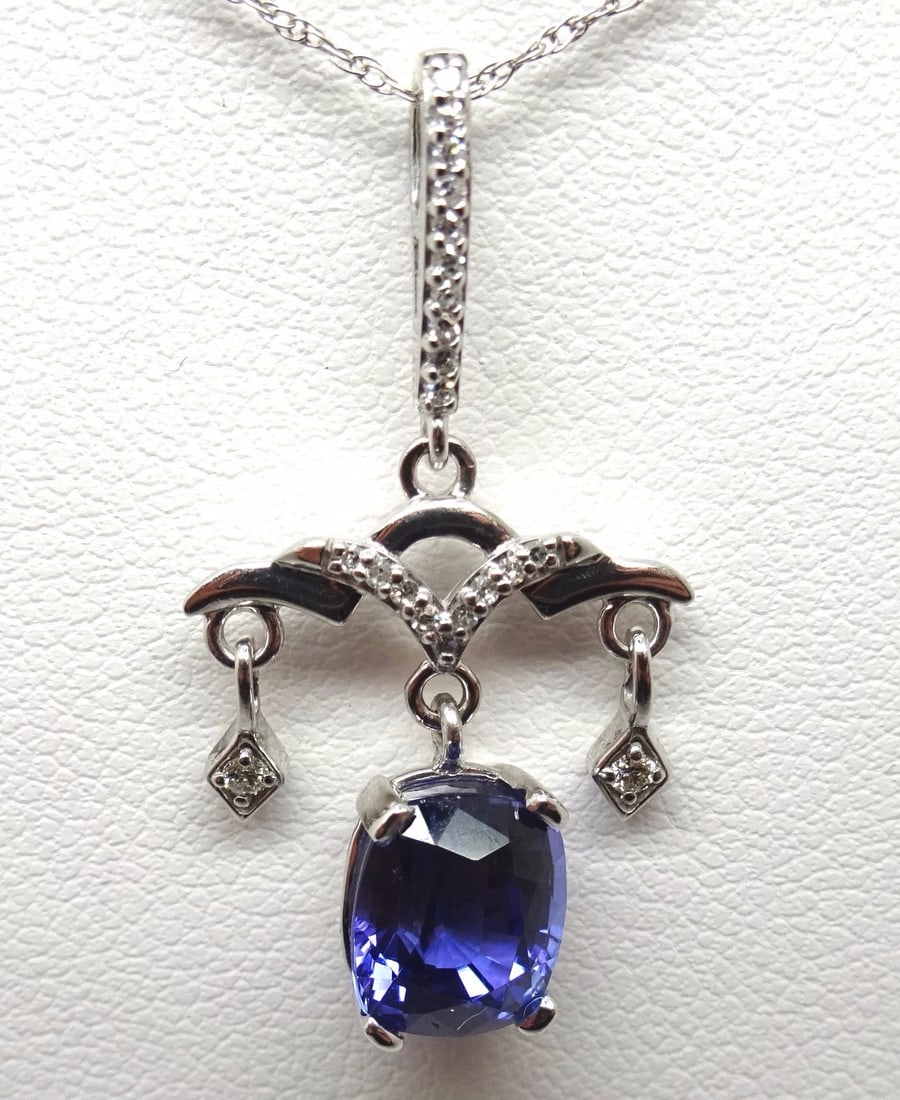 14k White Gold Tanzanite Pendant Necklace with Diamonds 2.30ct (1 of 8)
