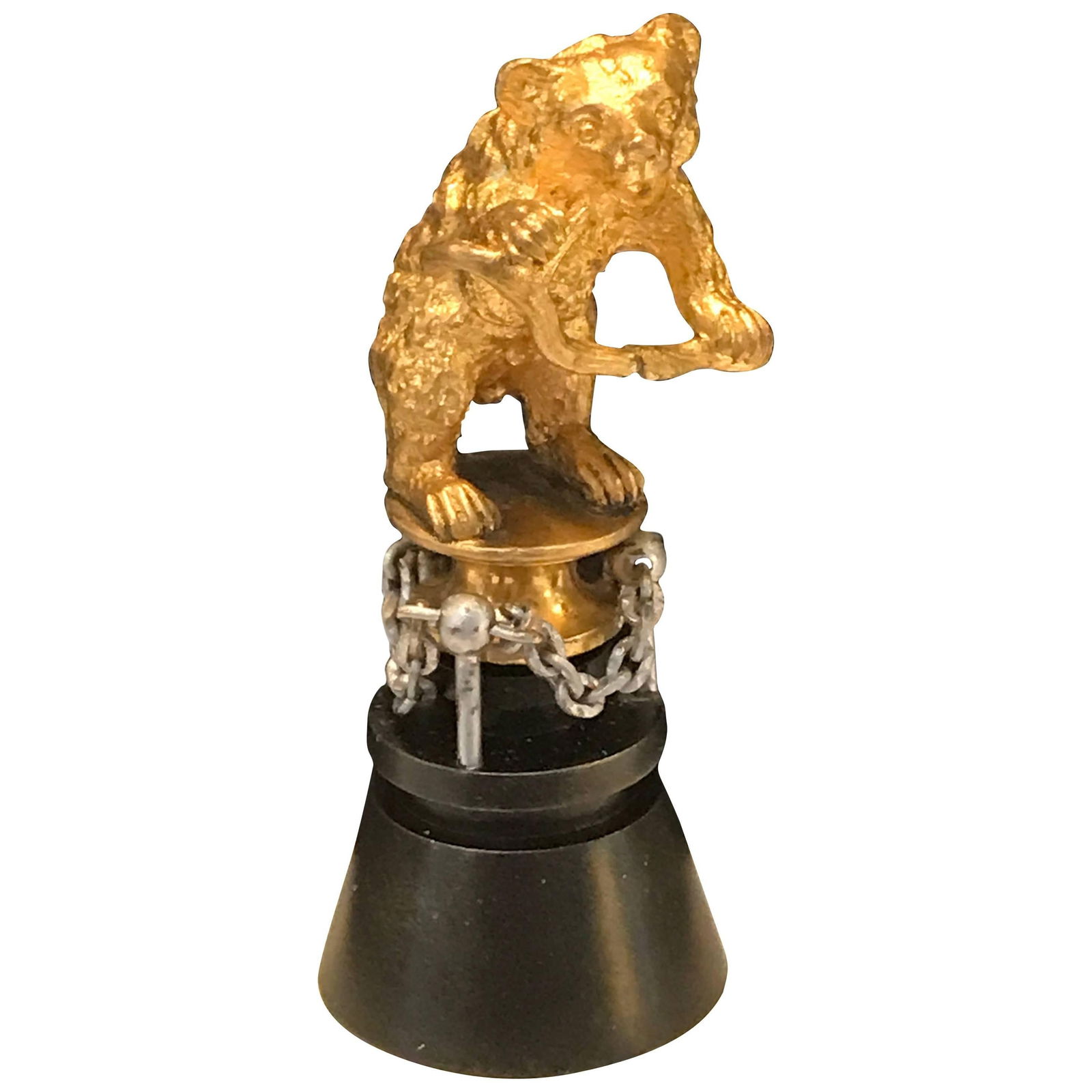 19th Century Russian Ormolu Dancing Bear Sculpture on Revolving Pedestal: 19th Century Russian Ormolu Dancing Bear Sculpture on Revolving Pedestal This exquisite 19th Century Russian Ormolu "Dancing Bear" sculpture features a finely cast figure of a bear elegantly holding a