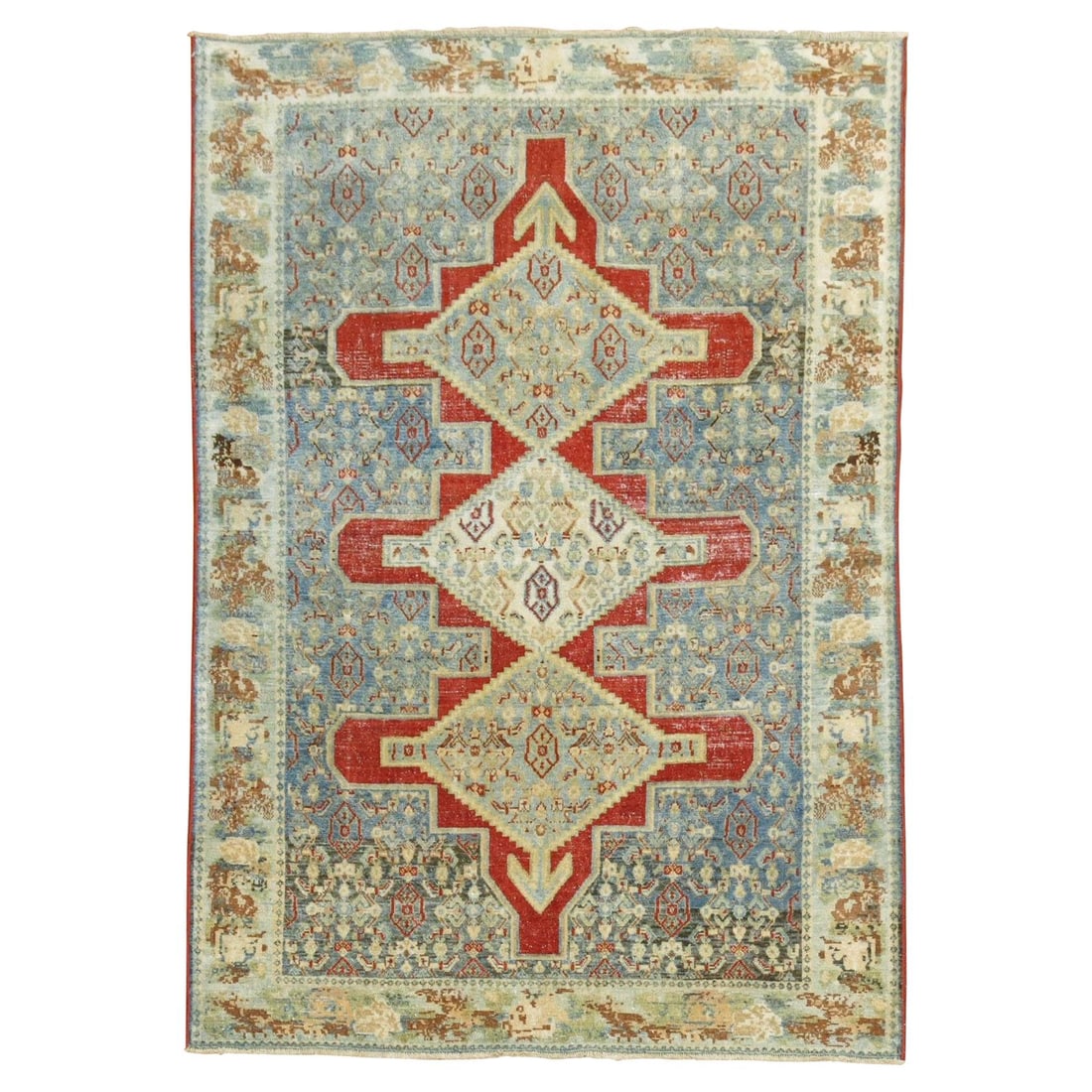 Antique Persian Senneh Rug Blue Red Hand-Woven 3'6 x 5' Iran 1930: Antique Persian Senneh Rug Blue Red Hand-Woven 3'6 x 5' Iran 1930 Discover the elegance of this Fine Blue Red Antique Persian Senneh Rug, a stunning addition to any home decor. Crafted in Iran during