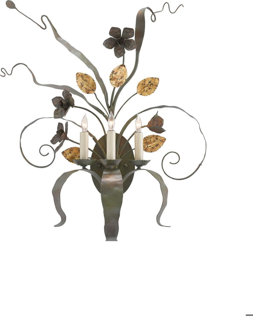 Currey Westley Wall Sconce Gold Leaf 28H Art Nouveau Style: Currey Westley Wall Sconce Gold Leaf 28H Art Nouveau Style Illuminate your space with the enchanting Westley Wall Sconce, designed in a whimsical Art Nouveau style. This exquisite sconce features a