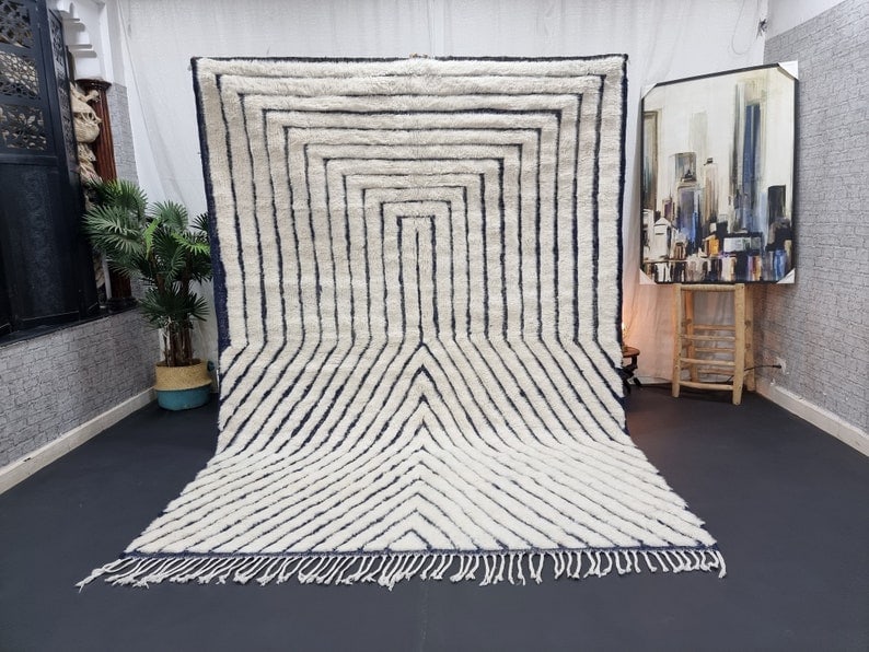 Luxury Handwoven Soft White Engraved Rug 10 x 6.56 Feet Morocco: Luxury Handwoven Soft White Engraved Rug 10 x 6.56 Feet Morocco Experience the elegance of this Luxury Soft White Engraved Rug, meticulously handwoven by local Berber women weavers in the picturesque