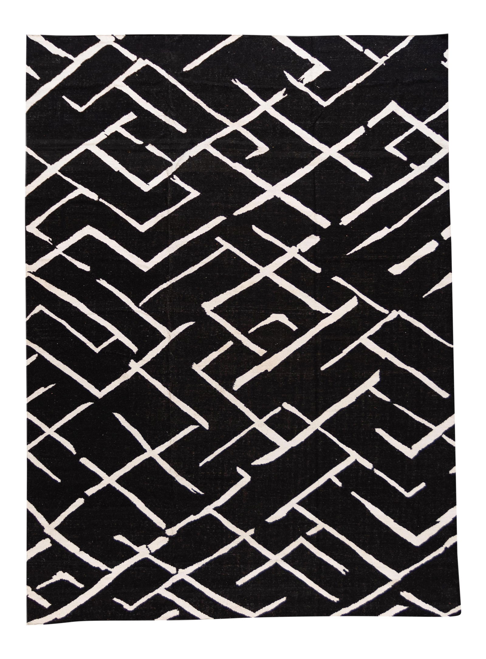 Hand-Knotted 21st Century Modern Kilim Wool Rug Black 10'3 x 13'11 (1 of 10)