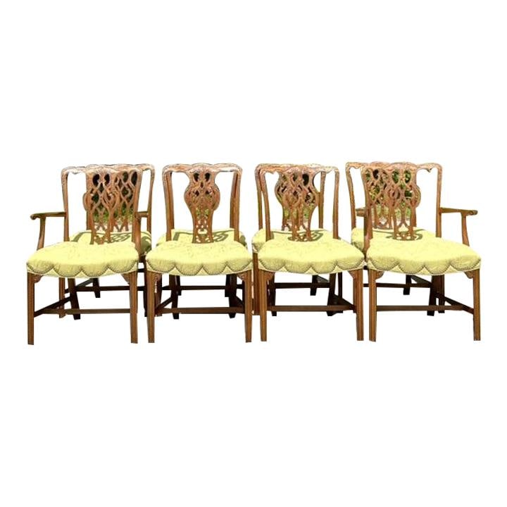 Set of 8 Vintage Baker Chippendale Swag Dining Chairs Pistachio (1 of 10)