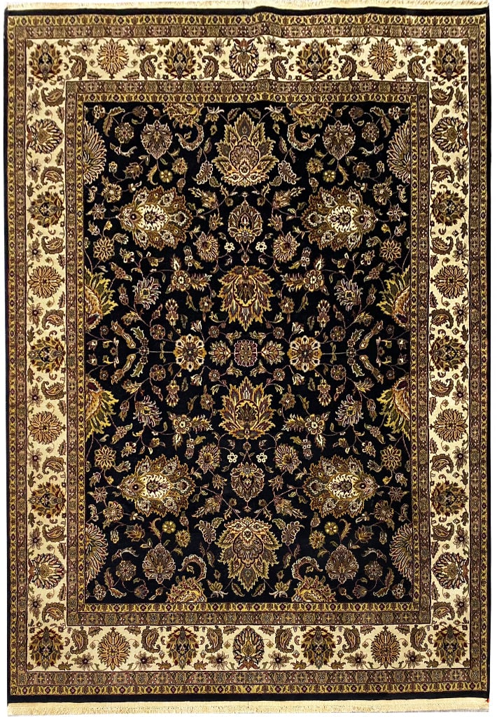 8.1 x 10 Quality Handmade Wool Rug Black Agra India (1 of 11)