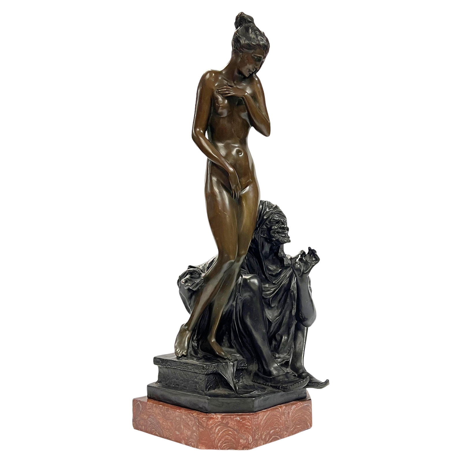 Bronze Slave Market Sculpture After Bruno Zach Early 20th Century: Bronze Slave Market Sculpture After Bruno Zach Early 20th Century This is an early 20th-century cast bronze sculpture titled "The Slave Market," created after the work of Bruno Zach (Austrian, 1891-19