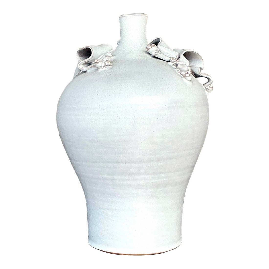 Vintage Boho Ribbons Pottery Vase 8 x 8 x 12 Alabaster (1 of 9)