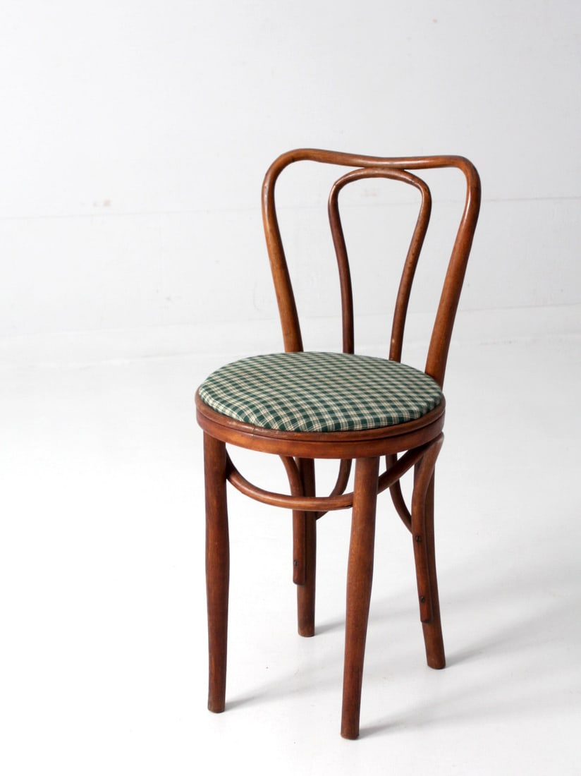 Chic Antique Thonet Bentwood Bistro Chair with Green Upholstery (1 of 15)