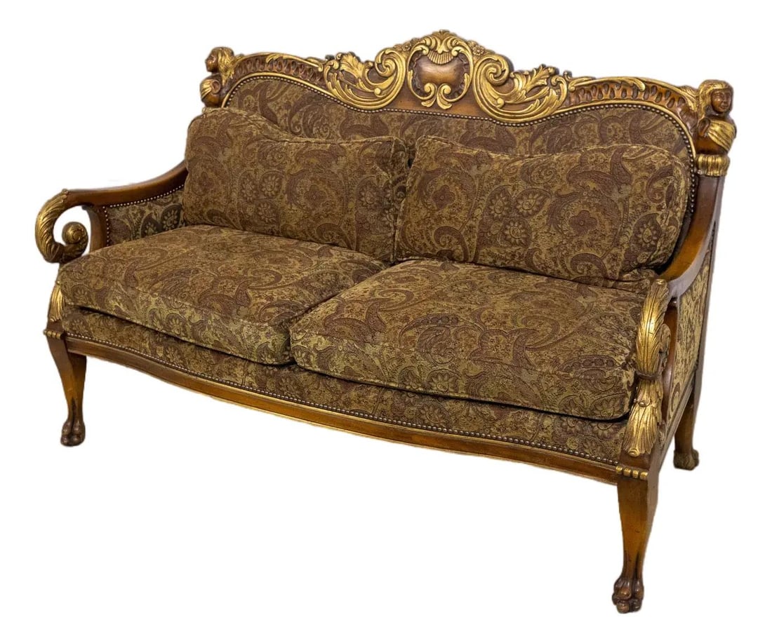 Italian Style Figural Carved Upholstered Loveseat by Isenhour (1 of 10)